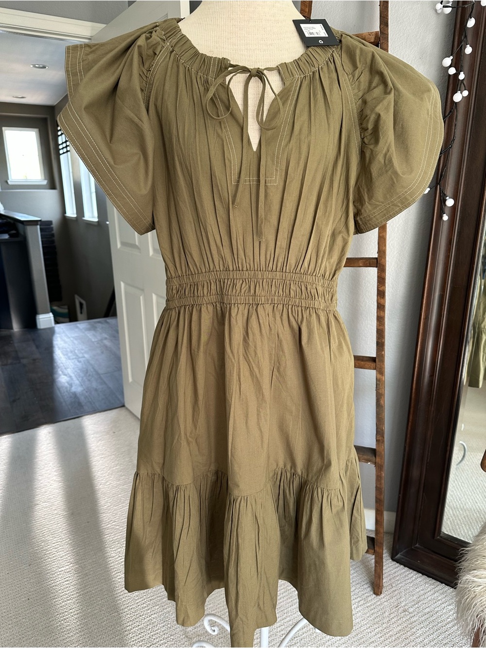 Joe's Jeans Olive Short Sleeve Gathered-Waist Midi Dress, size XL - Picture 11 of 17